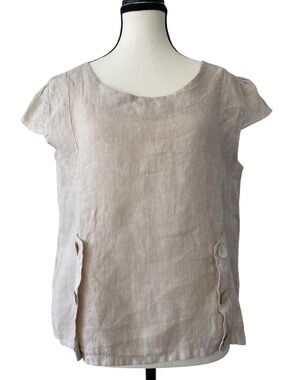 100% Linen Light Pink Tinged Relaxed Scoop Neck Top Size L NWT